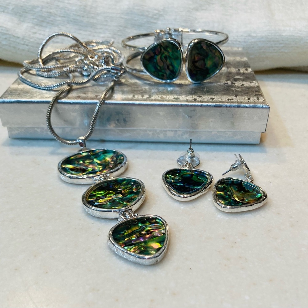 CHICOS ENSEMBLE: Elegant Silver and Abalone Jewelry Set